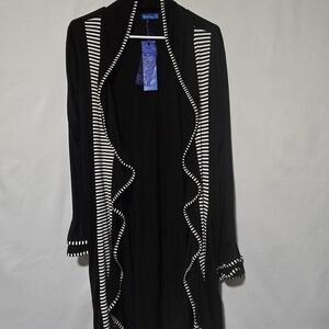 Black and White Striped Cardigan With Pockets